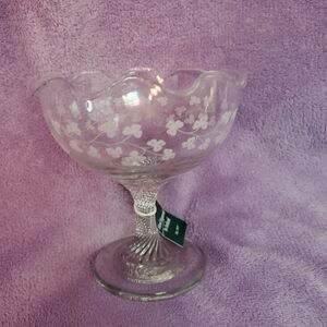 NWT Eamon Glass CompoteBowl/footed Bowl Handmade, Etched With Shamrocks